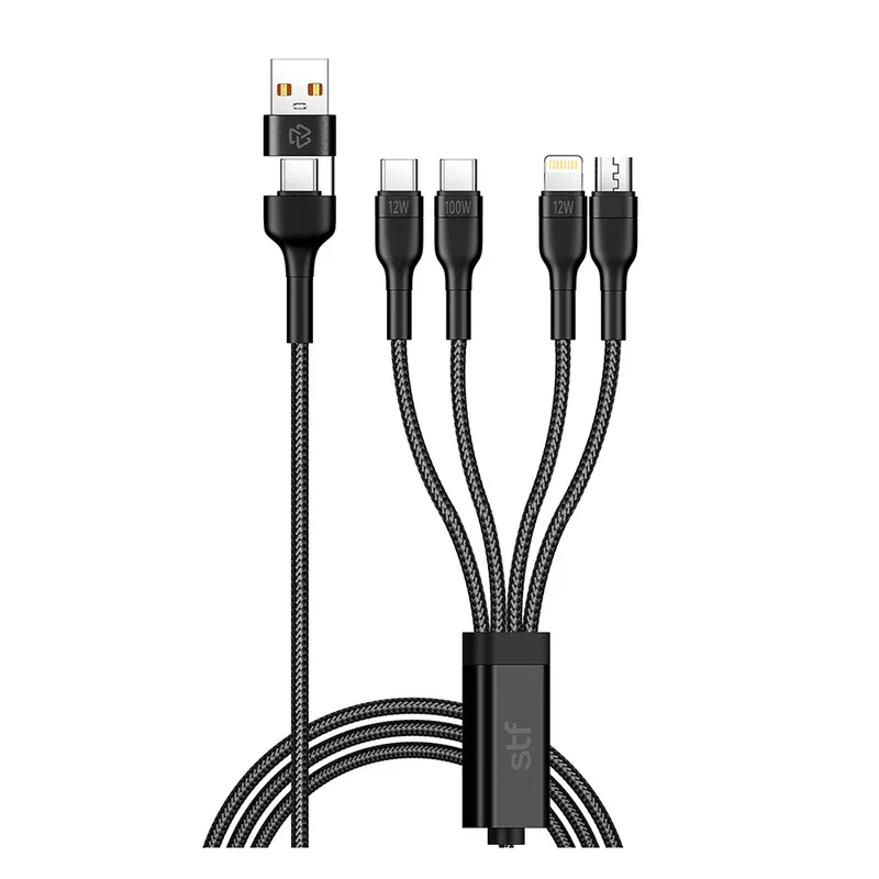 Cable 4 en 2 Carga Ultra Rápida USB Tipo-C a Micro USB Lightning USB-C 100W