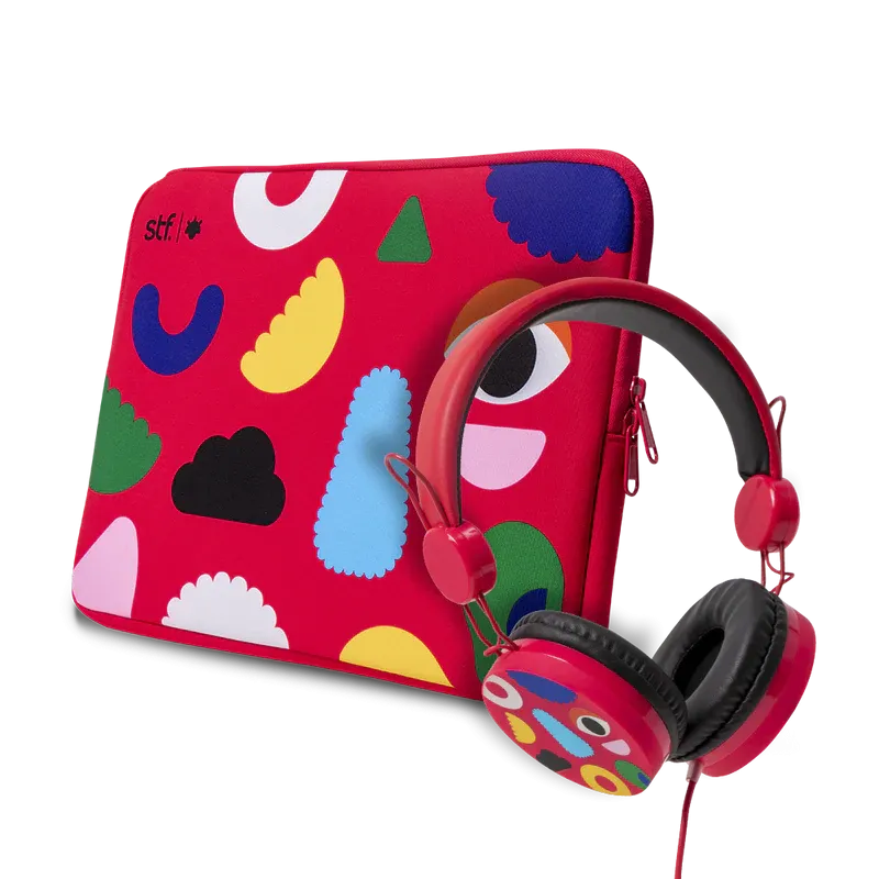Kit Audífonos y funda |STF Alex Siordia 2 en 1 | 14 pulgadas para computadora rojo