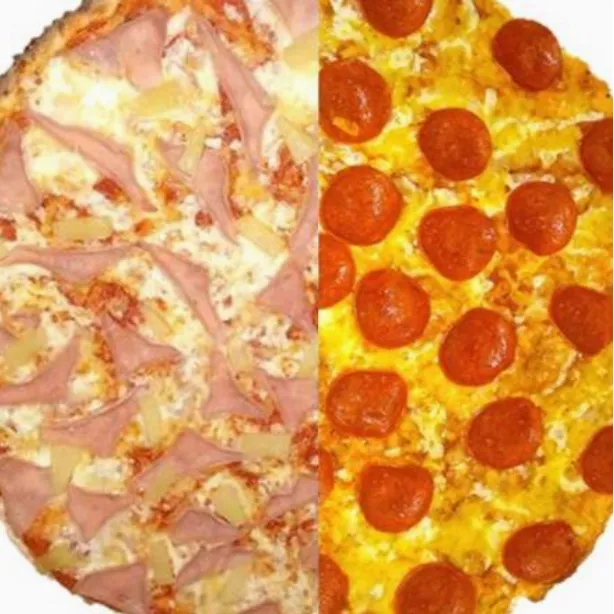 Pizza 1/2 Hawaiiana y  1/2 Pepperoni